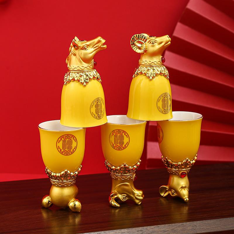Zodiac Small Wine Glasses Household Ceramic Baijiu Cups Spirits Cups One Bite Cups Active Products Wine Glasses Wine Sets Gifts