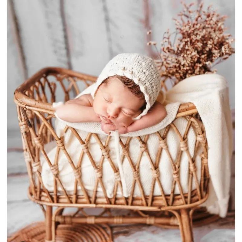 Newborn Photography Prop - Vintage Rattan Weaving Basket Baby Bed & Crib Practical Photo Shoot Furniture for Adorable Baby Shots