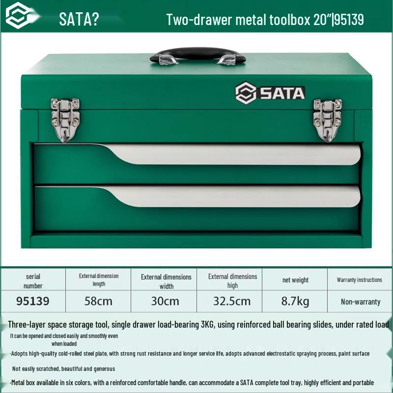 Sata 95139 20" Two-Drawer Metal Toolbox - Portable Household Repair Set