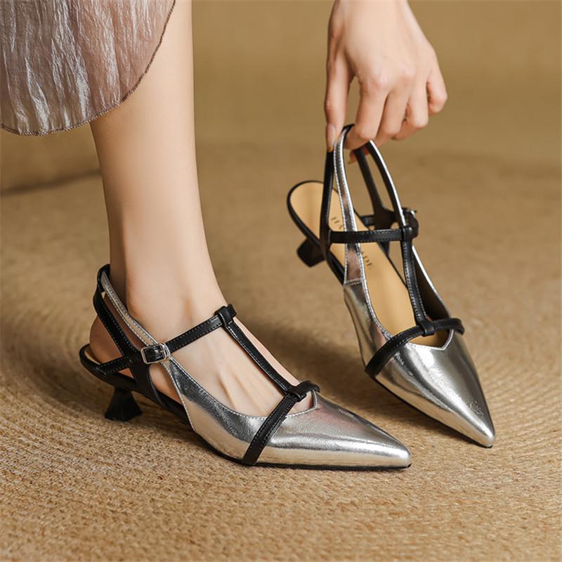 Fashion New Summer Sandals Patent Leather Pointed Toe Sandals for Women Fashion Mixed Color Cover Toe Sandals Ladies Shoes Women