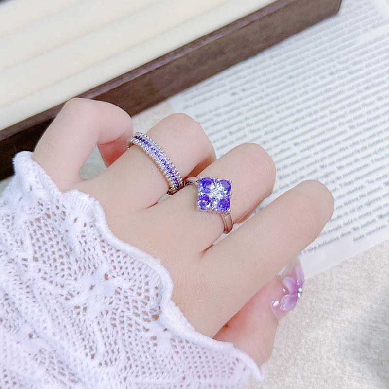 Color Treasure Full Of Diamonds, Zircon Super Flash Open Ring, Niche Light Luxury, High-End Sense, Exquisite Stacking Ring Woman