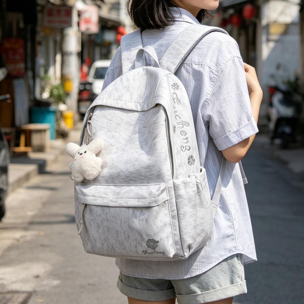 Schoolbag1011 Embroidery Letter Backpack School Bag College Student Large Capacity Backpack Breathable Lightweight Campus School Season