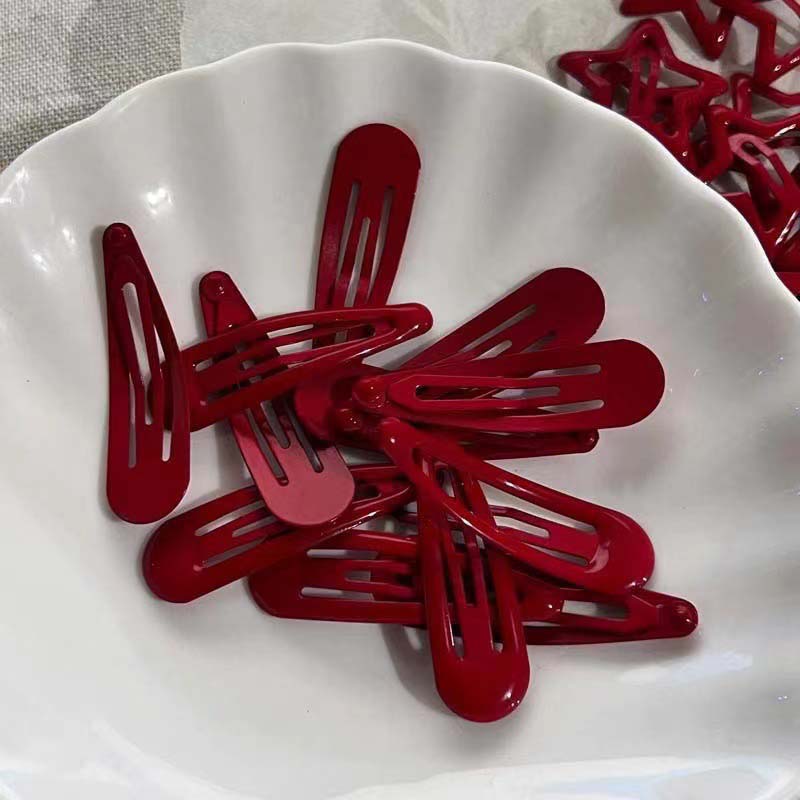 6 Pcs/Lot New Red Star Snap Clip for Women Girl Fashion Metal Waterdrop Barrettes Black Hairpin BB Clip Hair Clip Accessories