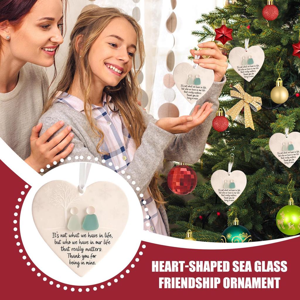 Neues Herzförmiges Seeglas-Erinnerungsstück Freundschaftsdeko Acryl Herzförmiger Anhänger Weihnachtsbaum Hängedekoration Weihnachtsgeschenk