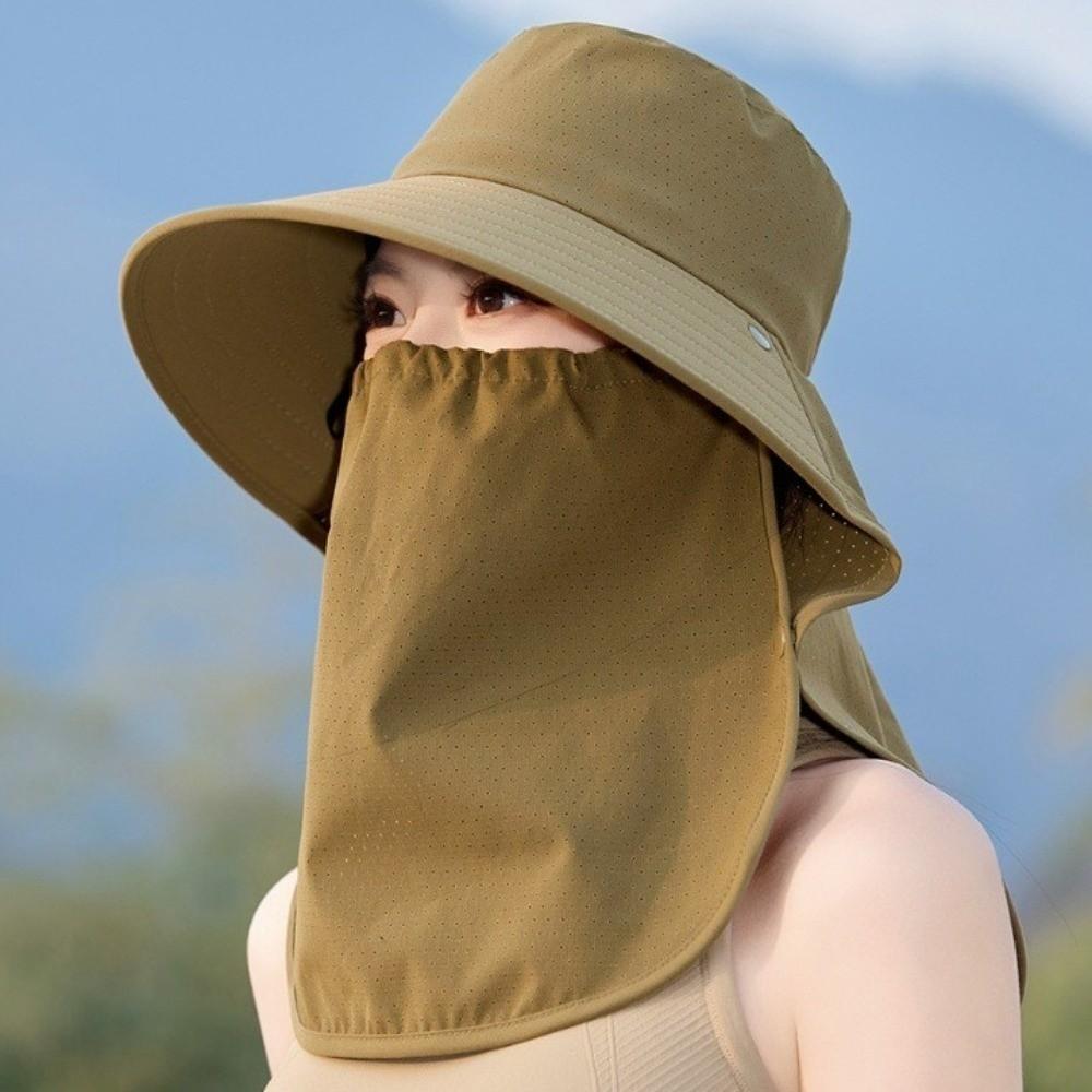 Solid Color Shawl Mask Hat Wide-Brimmed Neck Protection Cap Windproof Rope Picking Tea Hat  Summer