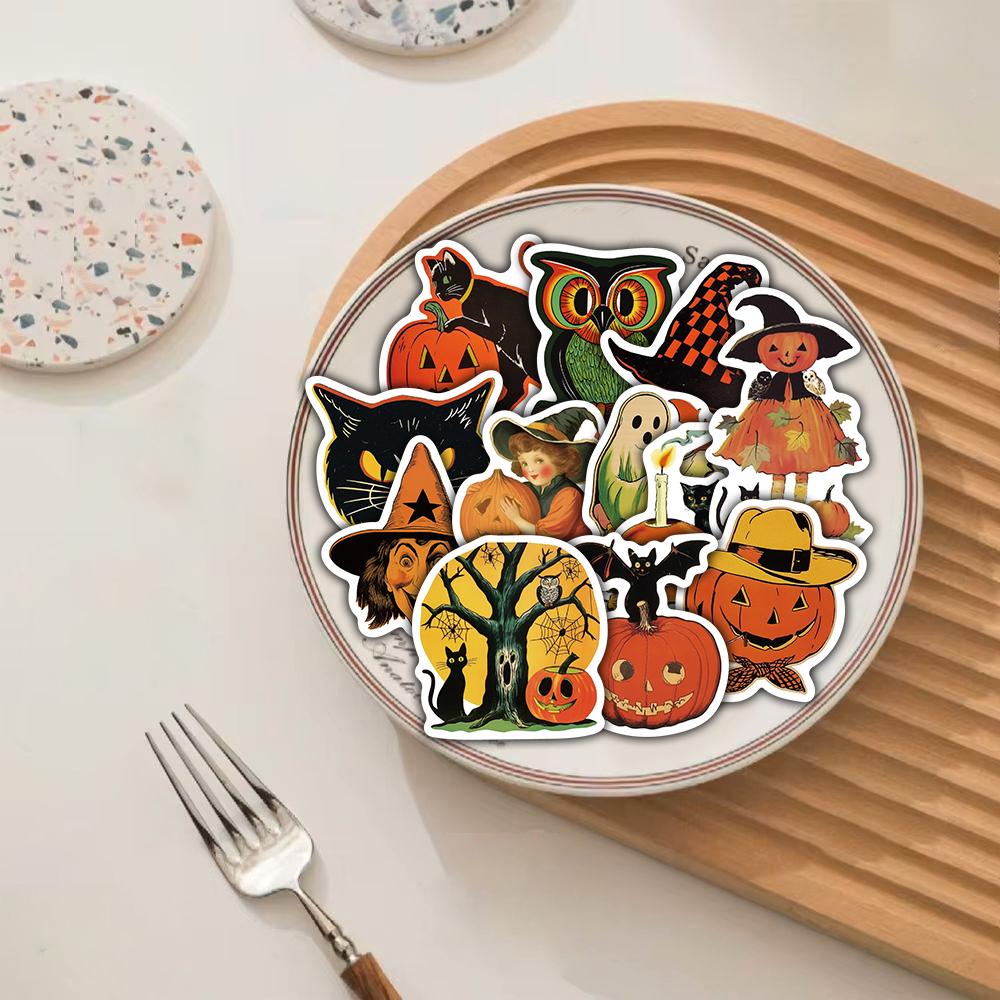 52PCS Pumpkin Witch Sticker Nostalgia Aesthetic Creative Scrapbook Coffee Laptop Phone Guitar Gifts Harajuku Living Room Sticker