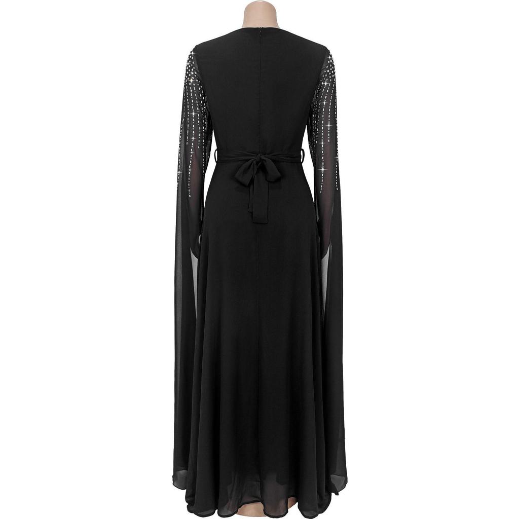 Elegant European & American Fashion Women's See-through Dress with Hot Drilling Details.