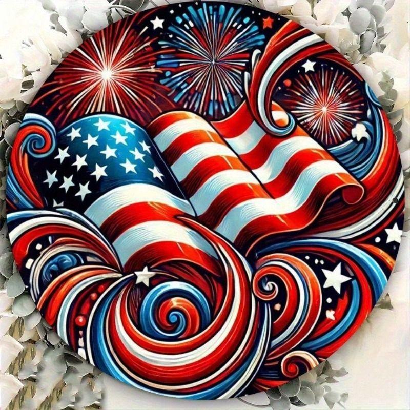 

Metal Wall Art Poster, Patriotic American Flag Round Sign for Home Decor