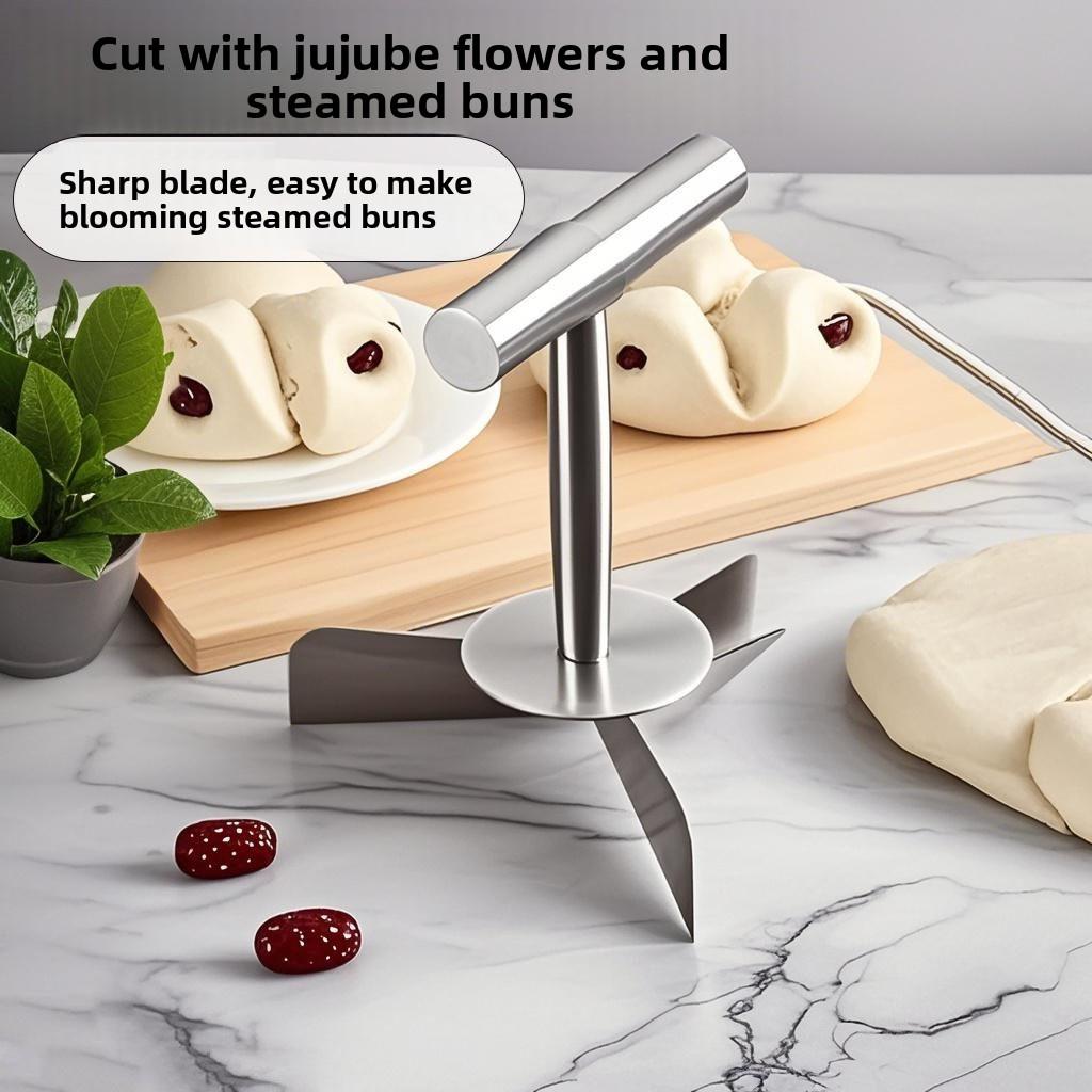 Stainless Steel Triple-Cut Steamed Bun Mold Cutter for Jujube Flower Buns DIY Pastry Tool---
