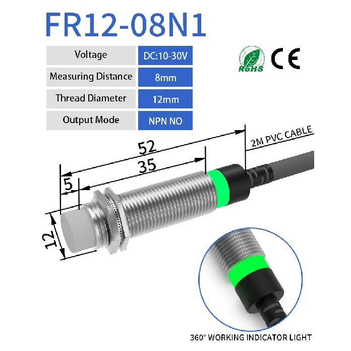 GTRIC Long Distance Inductive Sensor Metal Proximity Switch M12 NPN PNP NO NC 10-30V DC Flush Non-Flush Sensing Range 4mm 8mm