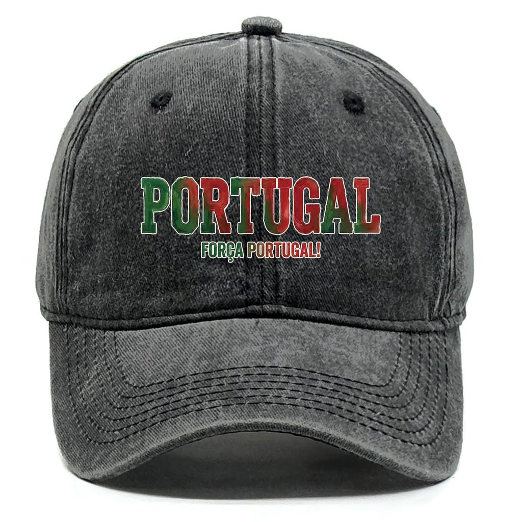 "PORTUGAL" "FORCA PORTUGAL" Flag Printed Baseball Hat , Adjustable Baseball Cap Curved Brim Retro Headwear Distressed Woman's Cap