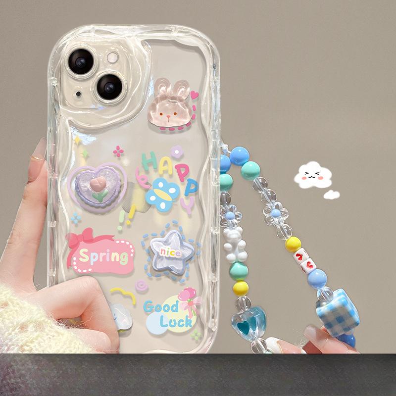 Rabbit Doll Bracelet Suitable for Apple 16pro Mobile Phone Case 15 Cute Transparent Anti-fall 14 Soft Silicone 7/8 Girls