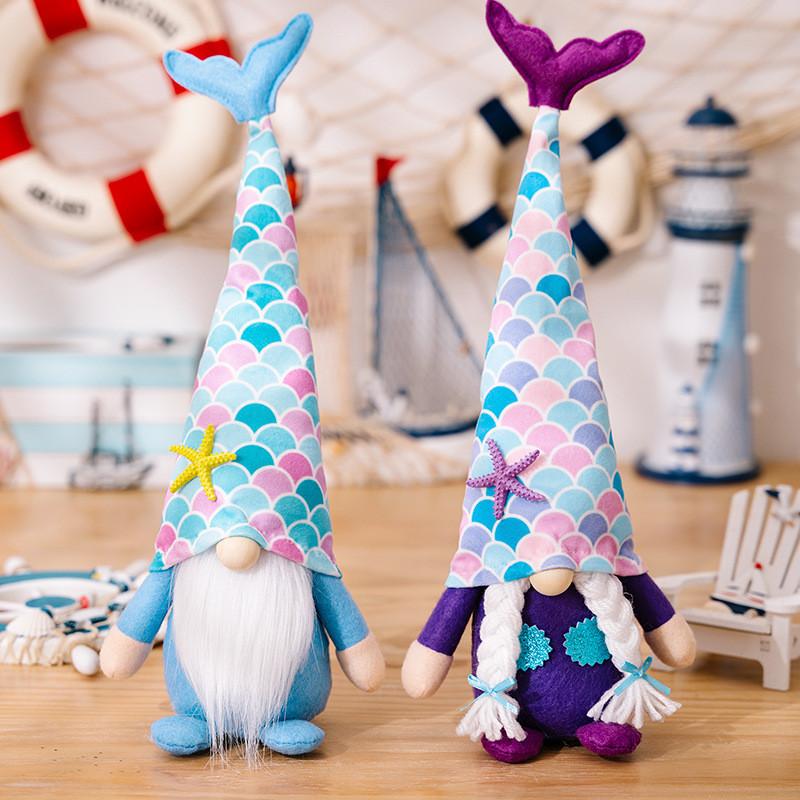 Cute Mermaid Summer Gnome Plush Dolls With Soft Fabric Tail Ideal For Seasonal Decoration
