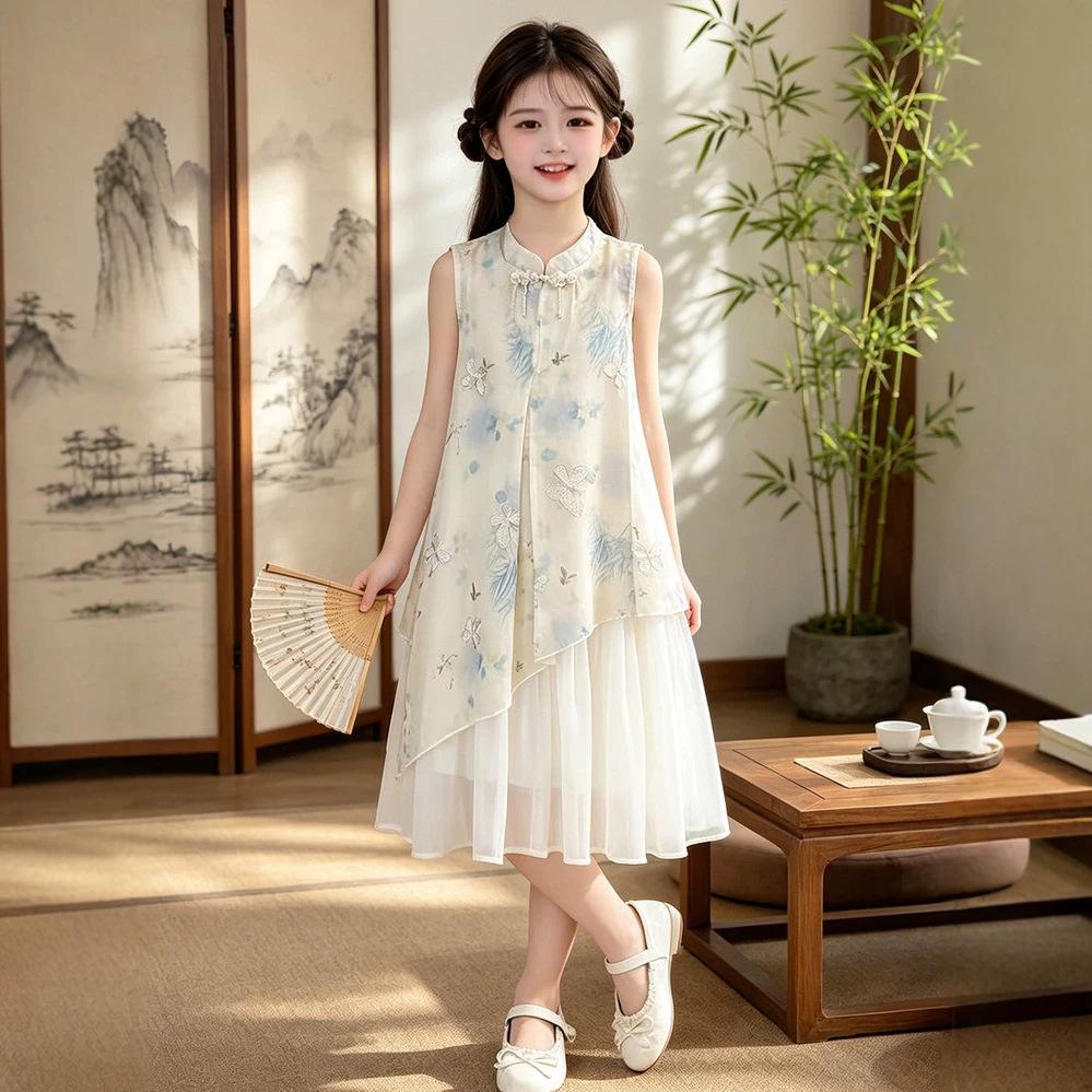 Stylish Chinese Sleeveless Summer Princess Dress for Girls 2026