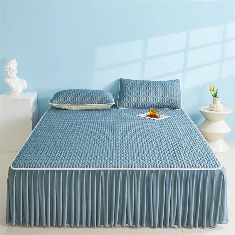 Summer Solid Color Lace Bed Skirt Latex Cool Mat Single Piece Washable Air Conditioning Mat Ice Silk Cool Mat