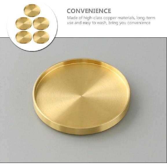 HEMOTON 5 Pack Round Coasters, 2.6 Inch Golden Brass Coasters for Drinks, Glass Cup Coasters Set, Protection Tabletop,Countertop and Surfaces from