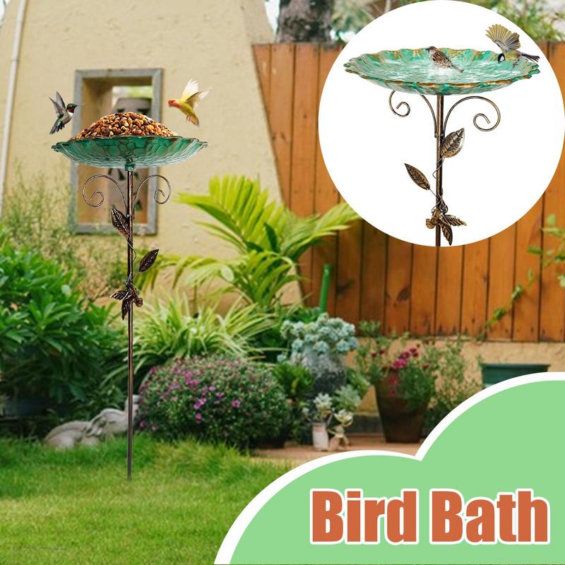 Bird Bath Bowl Patio Birdfeeder Metal Standing Birdbath Bowl Decorations Frost-proof Height Adjustable For Balcony Yard Outdoor