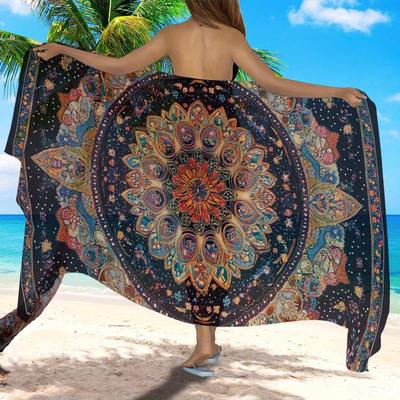 Toalha de Praia Decorativa com Estampa Geométrica Boho, Saia Wrap Elegante Semitransparente Multi-Uso