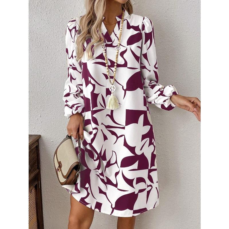 YYFS Women's Fashion Spring Fall Leopard Print Long Sleeve V-Neck Loose Waistlinet Casual Dresses