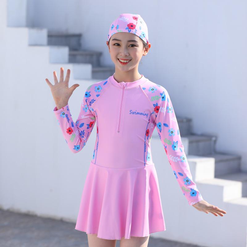 

Korean Style Kids Cartoon One-Piece Swimsuit – Customizable Girls Skirt Design 160 (38-45KG) рожевий