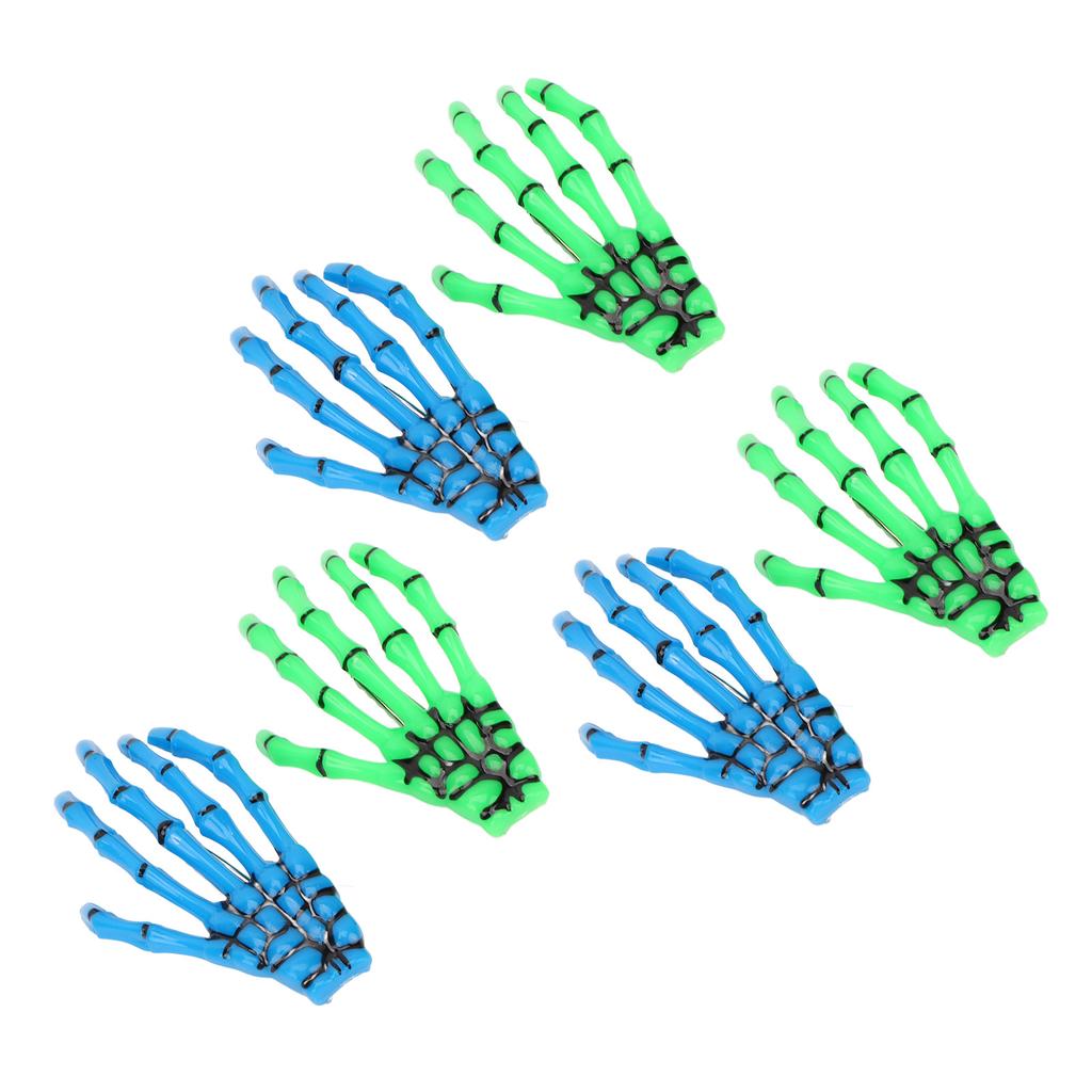 6 PCS Hands Bone Hair Clips Blue Green Portable Scary Hand Claws Hairpins for Halloween Cosplay