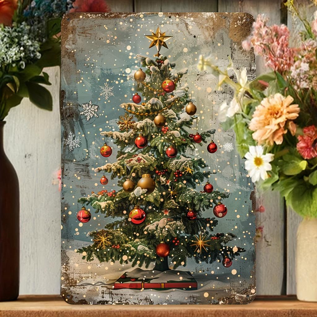 Vintage Christmas Tree Metal Sign 8x12 Inches, Rust-proof and Waterproof Suitable for Indoor and Outdoor Decoration Home Office