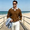 Chemise décontractée à manches longues pour homme, aspect tricot rétro, pour l'automne et l'hiver