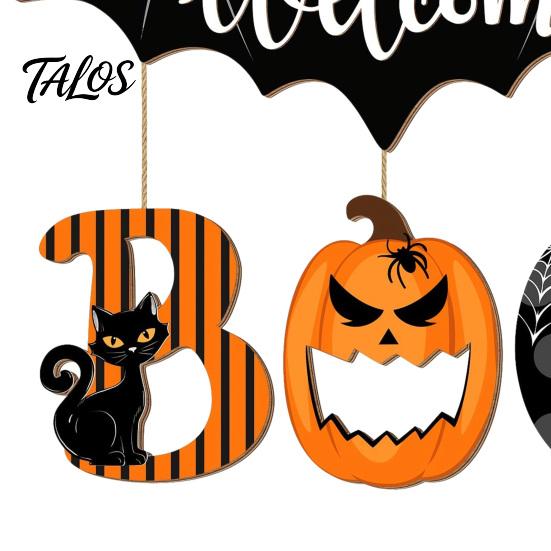 Wall Hanging Party Decoration Halloween BOO Door Sign, Spooky Bat Welcome Wooden Ghost Pumpkin Decorative Sign Black Cat Hanger Ornaments for
