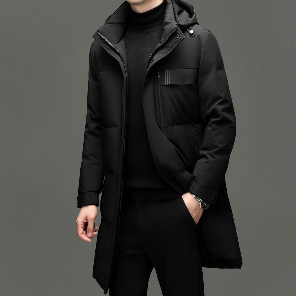 Men's Casual 90% White Duck Down Hooded Jacket - 2025 Winter Middle-aged Business Outerwear