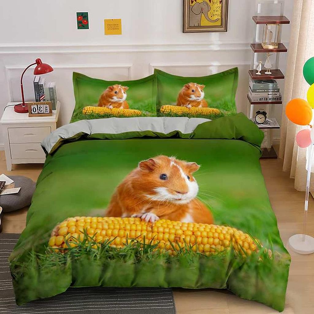 Guinea Pig Duvet Cover Set Cute Kawaii Wild Animal King Queen Size For Kids Boys Girls Polyester Comforter Cover With Pillowcase