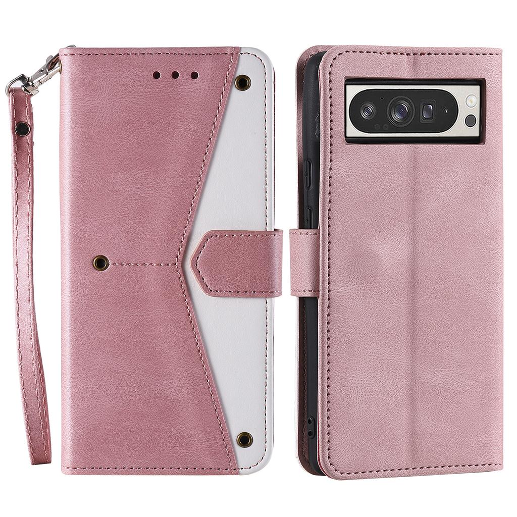 For Google Pixel 10 Pro XL Leather Case Splicing Stitching Wallet Phone Cover with Wrist Strap