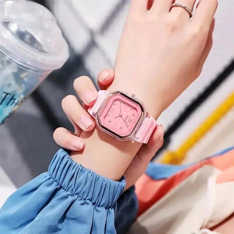Simple Women's Watch Fashion Silicone Square Watch Large Dial Students Multi Color Rhinestone Wristwatches Gift for Women Reloj