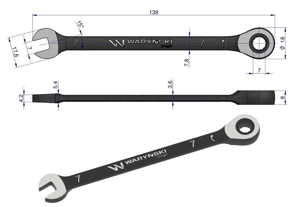 Klucz Płasko-Oczkowy 7 Mm Z Grzechotką 72 Zęby Standard Asme B107-2010 Waryński