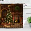 Retro olejomalba Vánoční sprchové závěsy Santa Claus Garland Xmas Tree Vintage krb Novoroční dekorace Sada koupelnových závěsů
