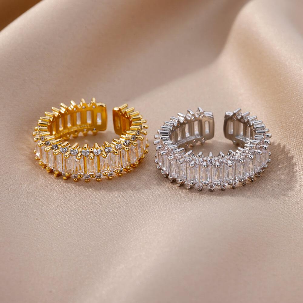 Rectangle Zircon Rings For Women Stainless Steel Opening Ring Luxury Band Trend Engagement Wedding Aesthetic Jewelry Anillos