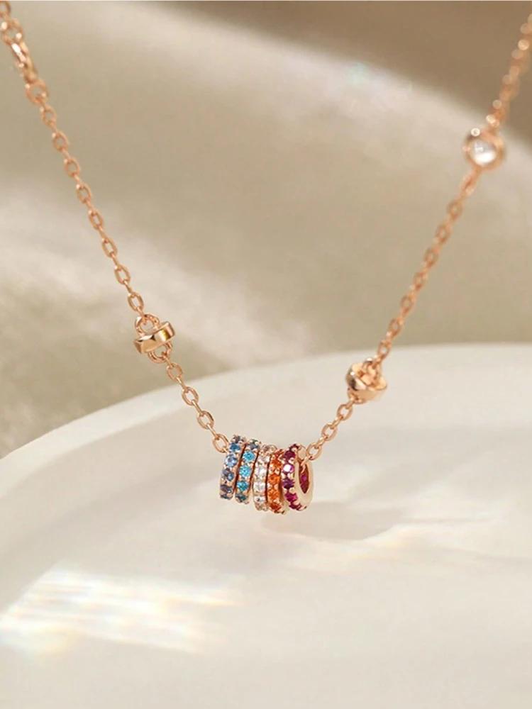 Copper Simplicity Classic Lucky Rainbow Zircon Necklace For Women Anniversary Party High Quality Fine Jewelry