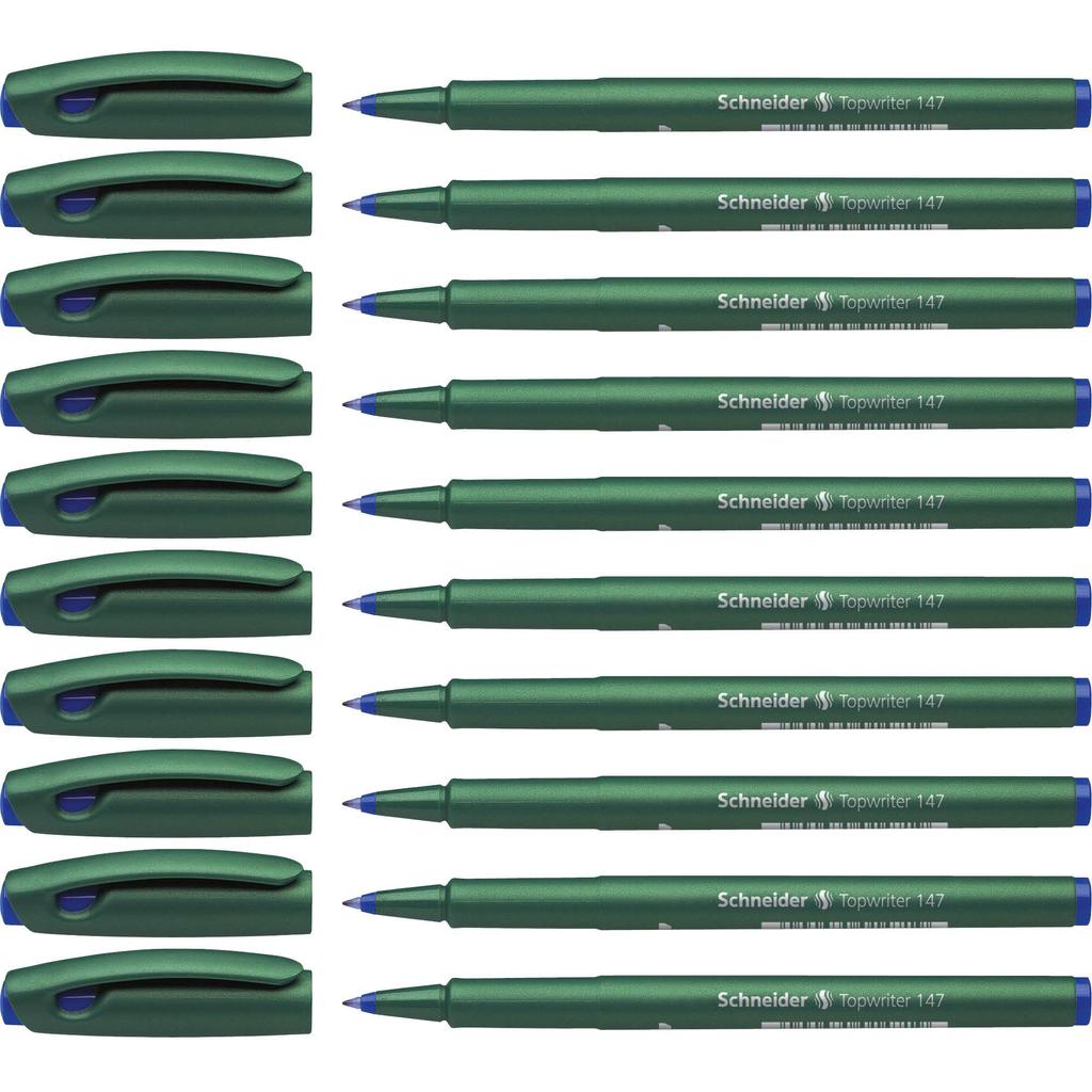 Schneider Topwriter 147 Fiber 1 Box of TPW1473 Pen, 0.6mm Nib, Blue, 10,