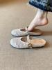 3.5Cm Versatile Round Head Woven Hollow Shallow Mouth Word with Metal Buckle French Outer Wear Low Heel Bag Head Cool Slippers