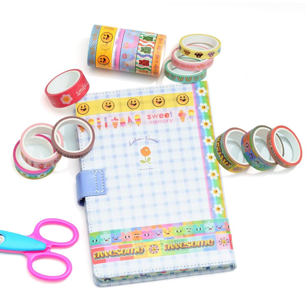 YUBX Masking Tape Cute Cartoon Washi Paper Bright Perfect for DIY Gift and 16-Piece Set Patterns, Tape, Colors, Crafts, Journals, Planners,