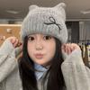 Solid Color Cat Ear Beanie Thickened Knitted Skullies Soft Knitted Woolen Hat  Autumn