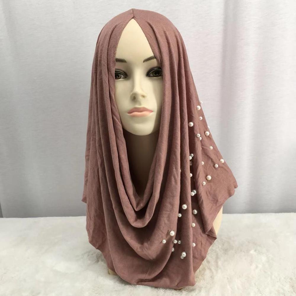 New Elastic Muslim Women Jersey Hijab Cotton Twist Turban Caps Female Head Scarf Wraps Pearls Turbante Mujer India Hat