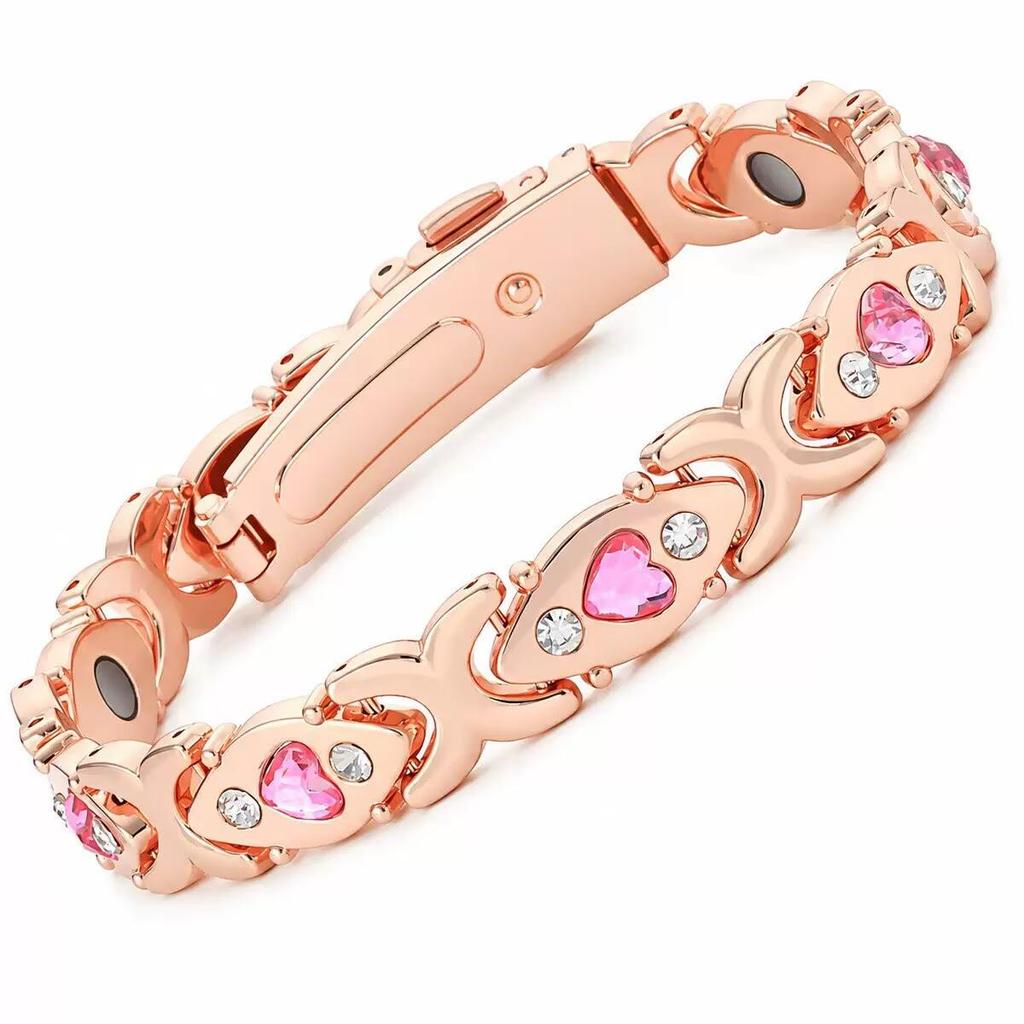 Bracciale Magnetico Eco-friendly Moda Europea & Americana con Pietra Rimovibile e Intarsi di Diamanti; Bracciale da Donna Regolabile in Lega.