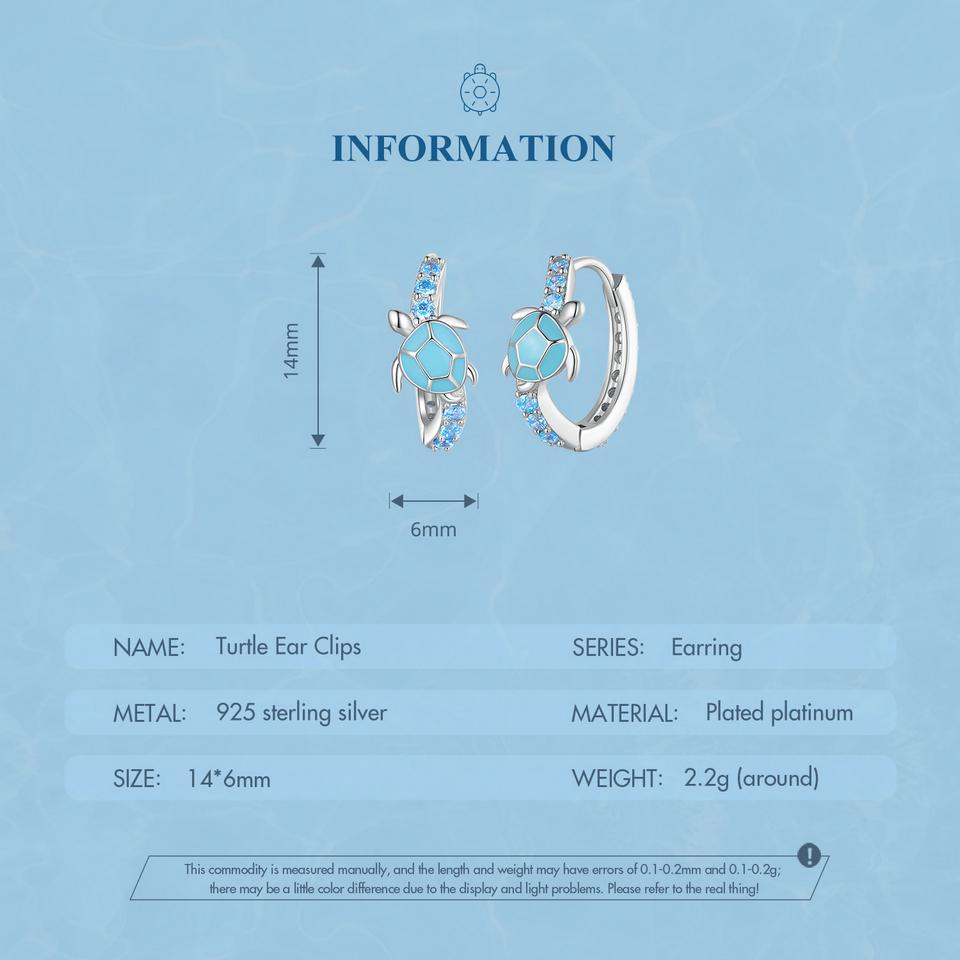 WOSTU 925 Sterling Silver Blue Turtle Hoop Earrings Shiny Zircon Ear Buckles Fine Jewelry For Women Vacation Party Summer Gift