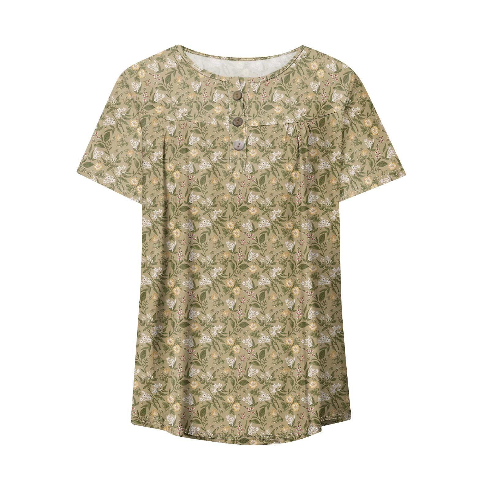 Женская модная повседневная футболка с v-образным вырезом и цветочным принтом — фото 4