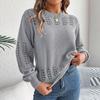 Women's Loose Solid Color Round Neck Hollow Sweater Long Sleeve Pullover Top