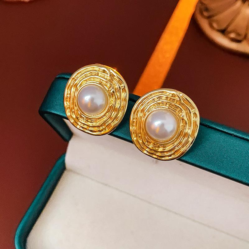 Korean Irregular Baroque BImitation Zircon Round Stud Earring for Women Gold Color Earring Zircon Simple Valentine's Day Gift