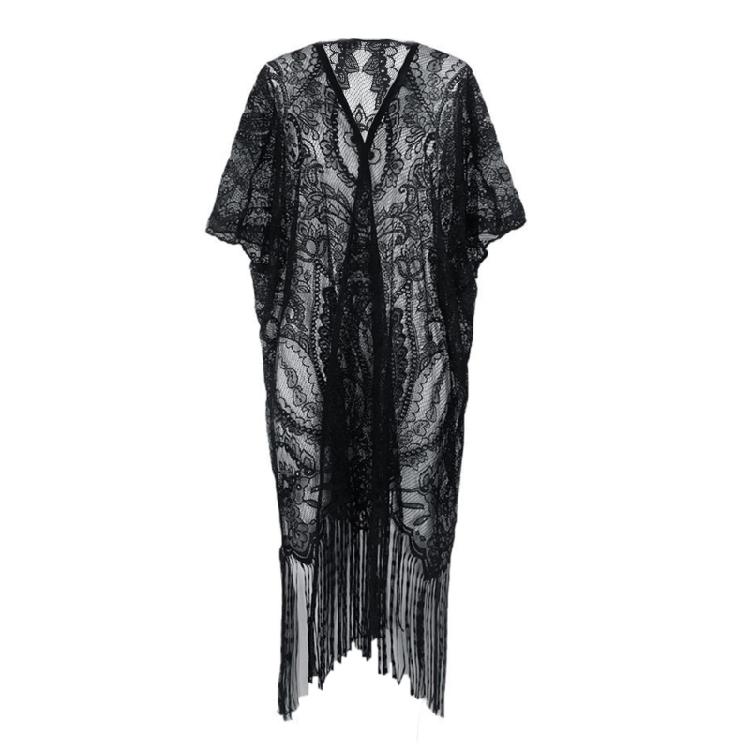 

Soft Tankini Cover Up Dress Long Tassels Cardigan Shawl Bohemian Fringed Casual Beachwear for Vacation or Daily Wear чёрный