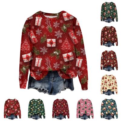 Women's Fashion Christmas Printed Long Sleeve Loose Round Neck Sweatshirt Top