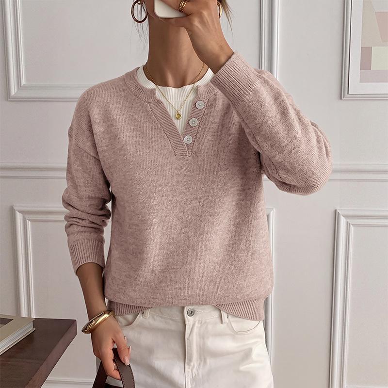 TikTok 2026 Autumn/Winter Gentle Knitwear: Loose Double-Layer V-Neck Two-Piece Sweater for Women