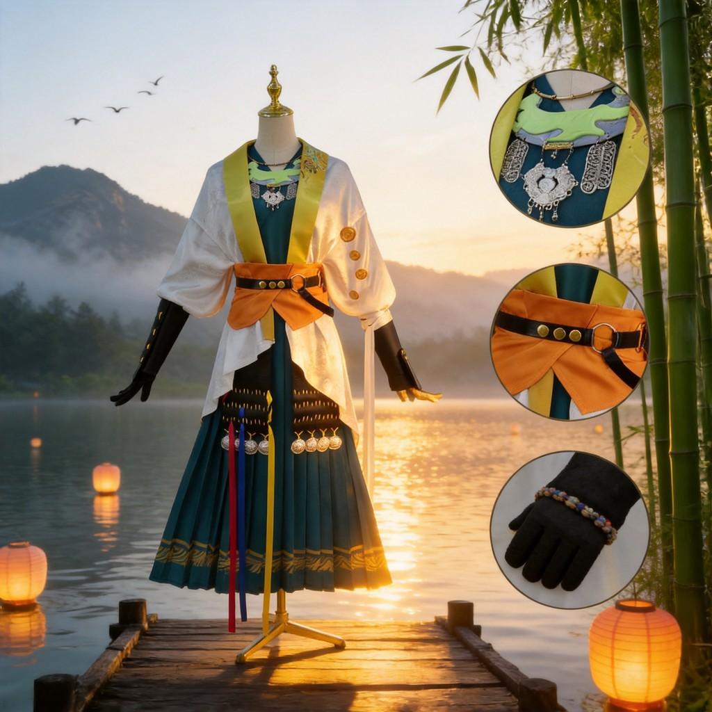 Reverse1999 Liang Yue Cosplay Kostuum Met Satijnen Stof Voor Anime Rollenspel
